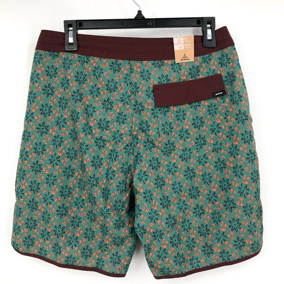 PRANA Men's Vintage Boardshort Size 30 Green Cove Geo Floral 8" Inseam Swim NWT - Picture 7 of 9